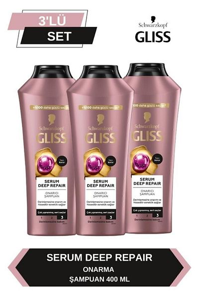 Gliss Deep Repair Serum Repair Shampoo - 400ml X 3 Pieces