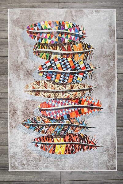 Oriente Home Tüy Desenli Modern Kadife Halı Kahve Bej Yıkanabilir Kaymaz Taba...