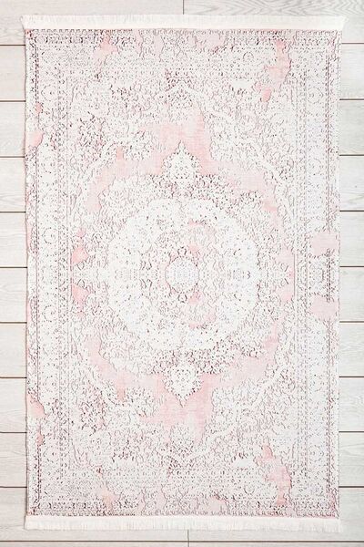 Oriente Home Klasik Pembe Yıkanabilir Şönil Makina Halısı Saçaklı Kaymaz Taba...