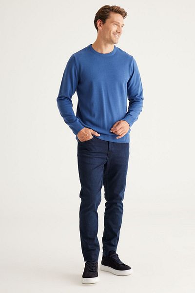 ALTINYILDIZ CLASSICS Ανδρικό πλεκτό πουλόβερ Indigo Anti-pilling - Λαιμός Crew, κανονική εφαρμογή