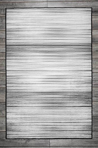 Oriente Home Linear Patterned Black and White Washable Non-Slip Base Velvet Runner Hallway Carpet 7912