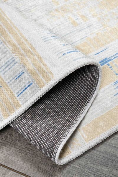 Oriente Home Bohemian Patterned Gray Blue Beige Velvet Carpet Washable Non-Slip Base Runner Hallway Carpet 7906