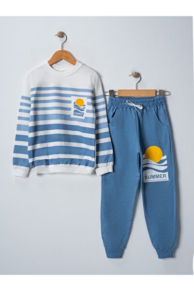 BUUFUU Summer Baskılı  Uzun Kollu Cepli  Unisex Çocuk Alt Üst Takım