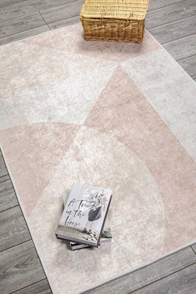 Oriente Home Geometrik Desenli Bej Halı Yıkanabilir Kadife Kaymaz Taban Halı ...