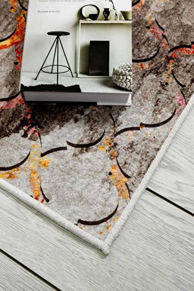 Oriente Home Bohemian Patterned Brown Velvet Washable Non-Slip Base Runner Hallway Carpet 7607