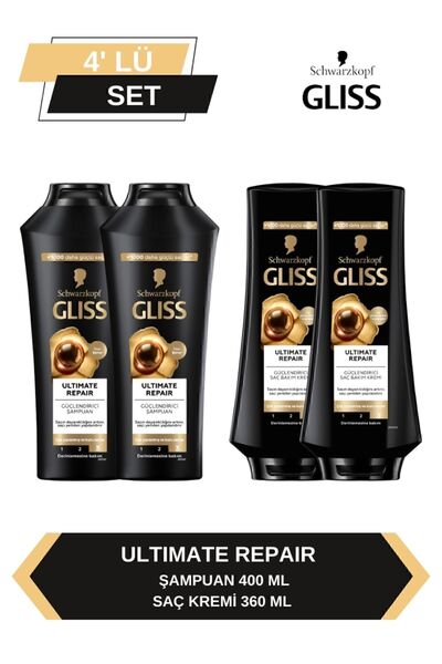 Gliss Ultimate Repair Şampuan 400ml x 2+ Saç Kremi 360ml x2