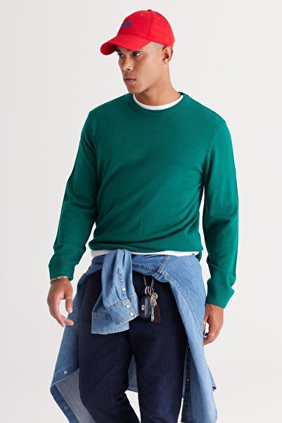 ALTINYILDIZ CLASSICS Erkek Koyu Yeşil Tüylenme Yapmayan Anti-pilling Standart Fit Normal Kesim Bisiklet Yaka Triko Kazak