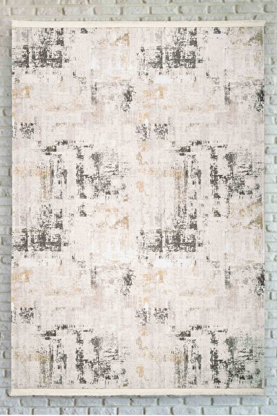 Oriente Home Klasik Model Eskitme Desenli Krem Gri Yıkanabilir Kaymaz Taban Ş...