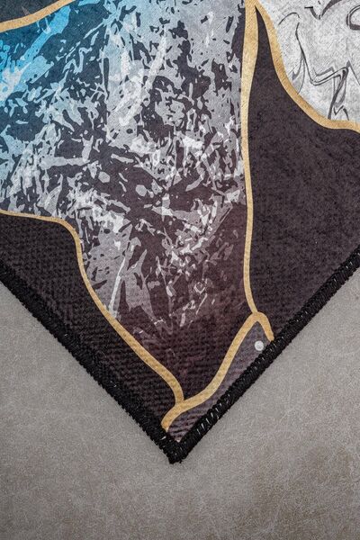 Oriente Home Μοντέρνο σχέδιο καφέ γκρι μπλε αντιολισθητική βάση που πλένεται βελούδο 2 τεμαχίων χαλάκι μπάνιου 8716