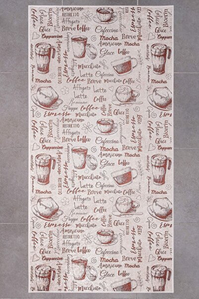 Oriente Home Figürlü Bej Kaymaz Taban Dijital Baskı Yıkanabilir Kadife Mutfak...