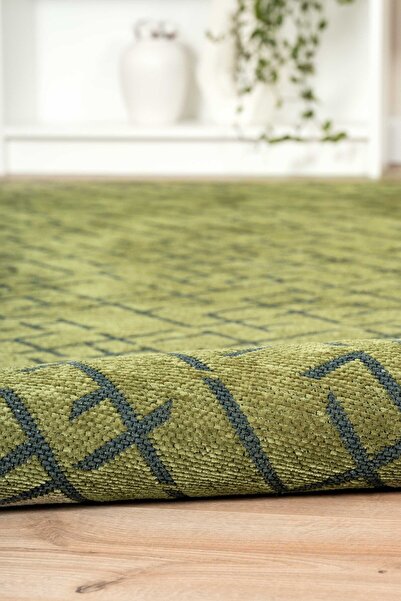 Lorente Home Moreno Viskon Dokuma Halı Kaymaz Taban Yıkanabilir Yeşil Koridor Halısı 1278