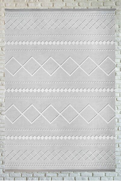 Oriente Home İskandinav Desenli Açık Gri Beyaz Yıkanabilir Kaymaz Taban Şönil...