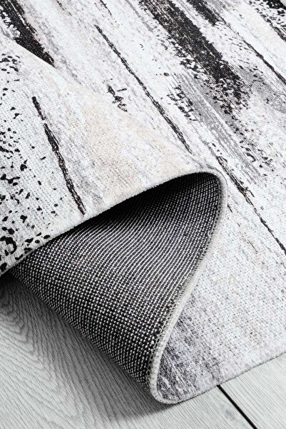 Oriente Home Modern Patterned Black and White Runner Washable Chenille Hallway Carpet 7333