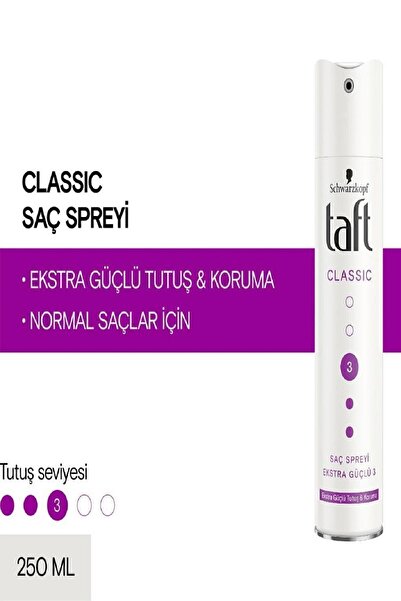 Taft Classic Ekstra Uzun Süreli Tutuş & Koruma Saç Spreyi 250 ml Tüm Saç Tipleri
