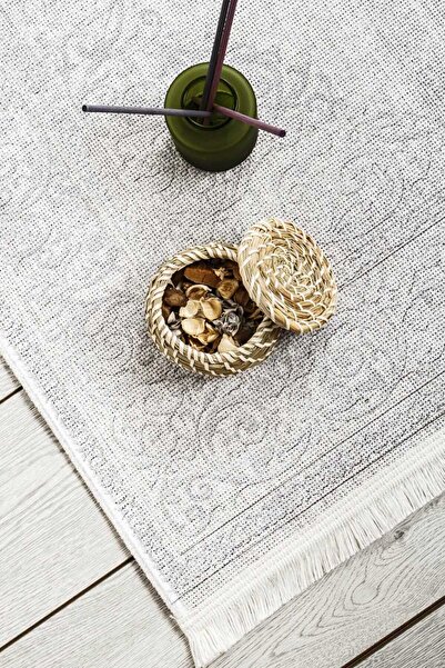 Oriente Home Klasik Desenli Gri Şönil Makina Halısı Yıkanabilir Saçaklı Kaymaz Taban Halı 7445