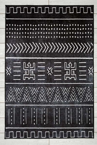 Oriente Home Scandinavian Patterned Black and White Carpet Washable Velour No...