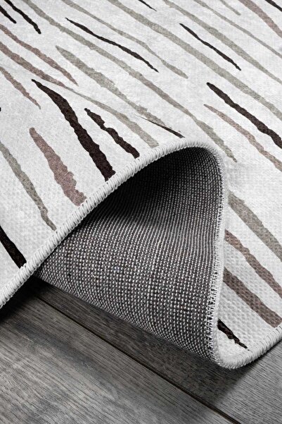 Oriente Home Μοντέρνο μοτίβο καφέ λευκό βελούδινο χαλί που πλένεται με αντιολισθητική βάση Χαλί διάδρομος 7041