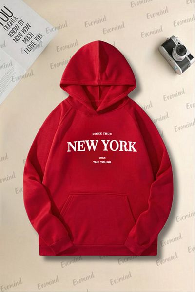 Evomind Unisex New York Come True Printed Adult and Kids Oversize Hooded Sweatshirt