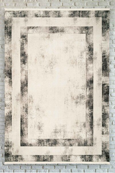 Oriente Home Bordürlü Açık Krem Kahverengi Gri Yıkanabilir Kaymaz Taban Şönil...