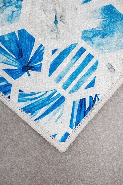 Oriente Home Honeycomb Patterned White Blue Non-Slip Base Washable Velvet 2-Piece Bath Mat 8730
