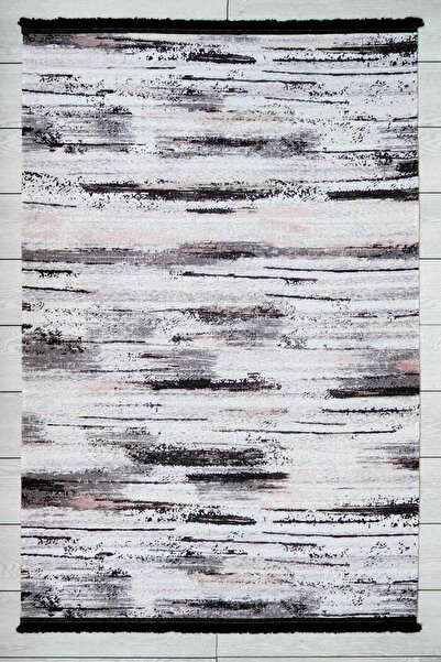 Oriente Home Modern Patterned Black and White Runner Washable Chenille Hallway Carpet 7333