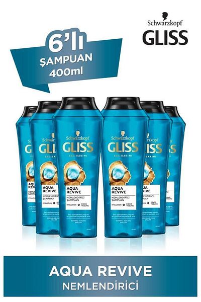Gliss Aqua Revive - 400ml Moisturizing Shampoo with Hyaluron and Seaweed x6 Pieces