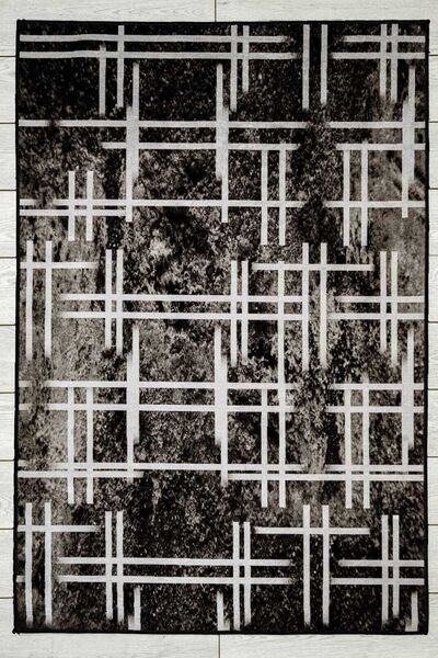 Oriente Home Bohemian Patterned Black and White Washable Non-Slip Base Velvet Runner Hallway Carpet 7521