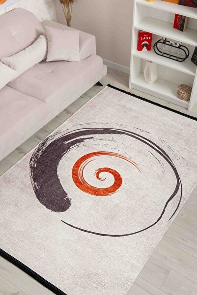Oriente Home Figürlü Desenli Bej Krem Şönil Makina Halısı Yıkanabilir Saçaklı...