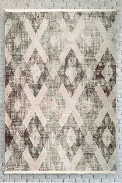 Oriente Home Geometrik Desenli Kahverengi Yıkanabilir Kaymaz Taban Şönil Halı...