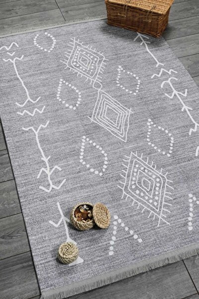Oriente Home Scandinavian Patterned Gray Runner Washable Entrance Chenille Hallway Carpet 7706