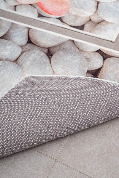 Oriente Home Stone Patterned White Pink Non-Slip Base Washable Velvet 2-Piece Bath Mat 8732