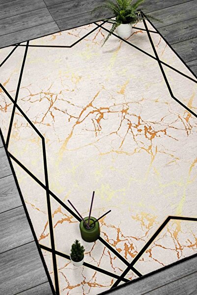 Oriente Home Granica Sa deznom Krem Crna Zlatna Somot Tepih Perivo Protivkliz...