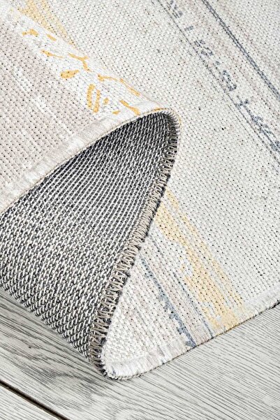 Oriente Home Soft Patterned Runner Yellow Washable Woven Carpet Fringed Non-Slip Base Chenille Hallway Carpet 7947