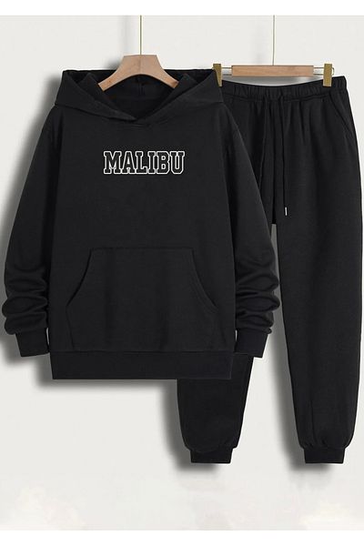 AMOR FACE Men's Oversize Tracksuit Set - Plus Size, Hooded, Malibu Printed, Outdoor Special Design