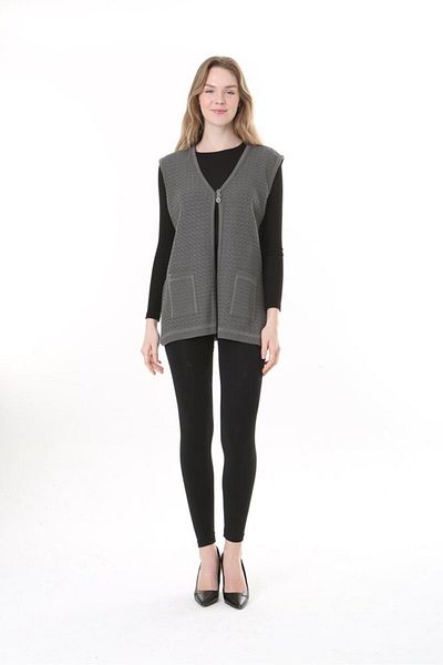 Lamierra Mercerized Woven - Mother Classic Vest with Three Buttons on the Front and Double Pockets