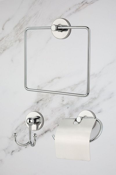 UG Home Χρώμιο τετράγωνη κρεμάστρα για πετσέτες χρωμίου με φαρδύ κάλυμμα θήκη για χαρτοπετσέτα τουαλέτας Σετ κρεμάστρα ρόμπας 3 τεμαχίων