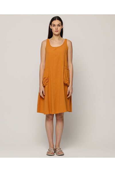 Türkiş Otantik KETEN BALON CEPLİ ELBİSE