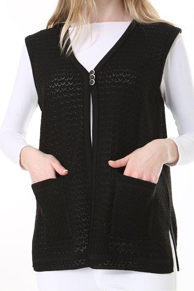 Lamierra Mercerized Woven - Mother Classic Vest with Three Buttons on the Front and Double Pockets