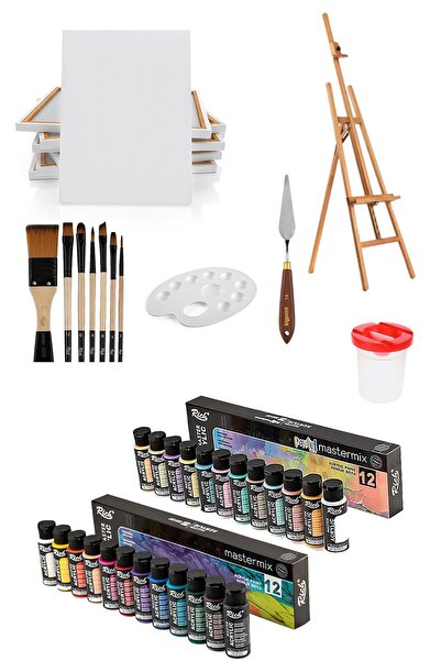 everart Akrilik Boya 12'li Canlı-pastel 60 Cc - 35x50 Tuval-portatif Metal Şö...