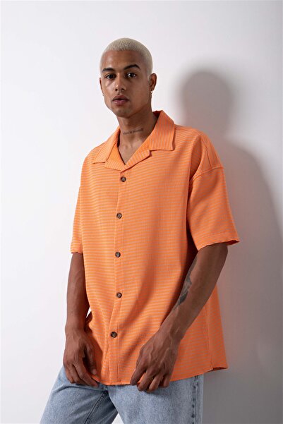 Machinist Cămașă oversize cu mânecă scurtă în dungi Orange-tas