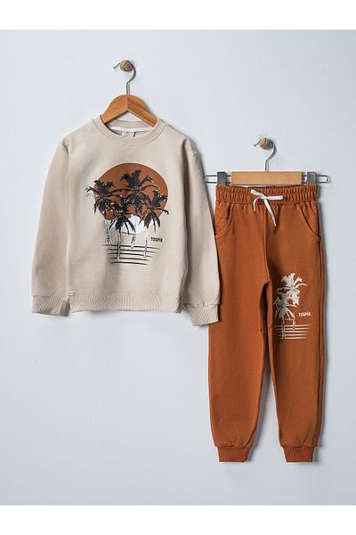 BUUFUU Tropical Patterned Unisex Kids Set - Long Sleeve and Elastic Waist Pocket