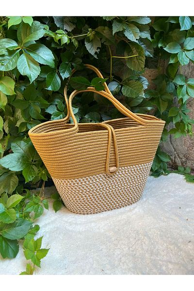Aven Geantă decorativă de iută pentru femei în stil boem Geantă de plajă cu design special cu curea