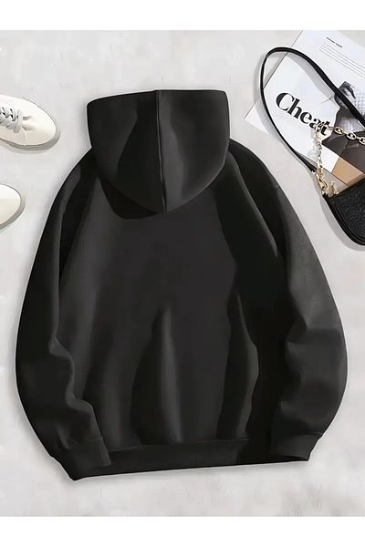 PALPİTO Black Hoodie Sweatshirt - Three Daisies Printed, 3 Thread Hooded
