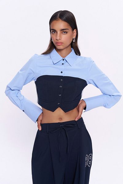 Quzu Μπλε Crop πουκάμισο - Garni Buttoned