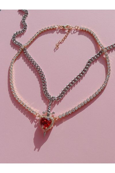 Reorah Collection Double Necklace Heart Guard / Heart Sword Necklace