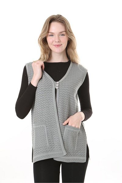 Lamierra Mercerized Woven - Mother Classic Vest with Three Buttons on the Front and Double Pockets