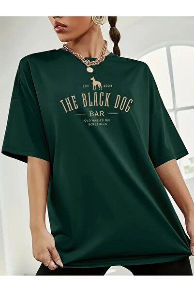 PALPİTO Tricou supradimensionat pentru femei Nefti Green - The Black Dog Printed
