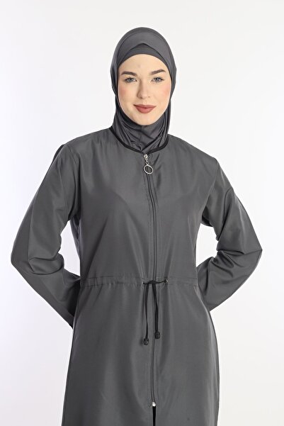 Sonne's Smoke Color - 4 Pieces Full Covered, Water Repellent Fast Drying Zippered Parachute Hijab Swimsuit