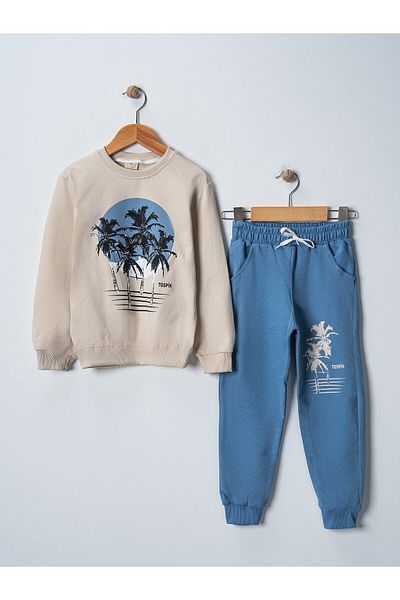 BUUFUU Set de sus și de jos pentru copii unisex cu mânecă lungă cu imprimeu tropical și buzunare elastice în talie