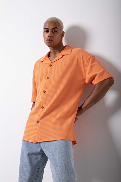 Machinist Cămașă oversize cu mânecă scurtă în dungi Orange-tas